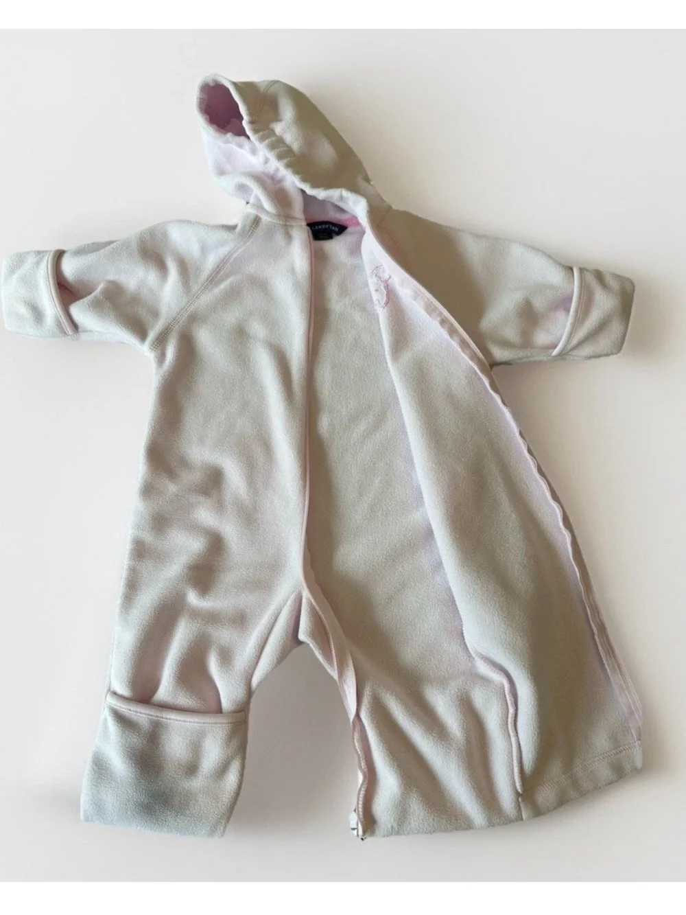 Lands' End Girls Pink Fleece One Piece Snowsuit Hooded Full Zip 6-12 M